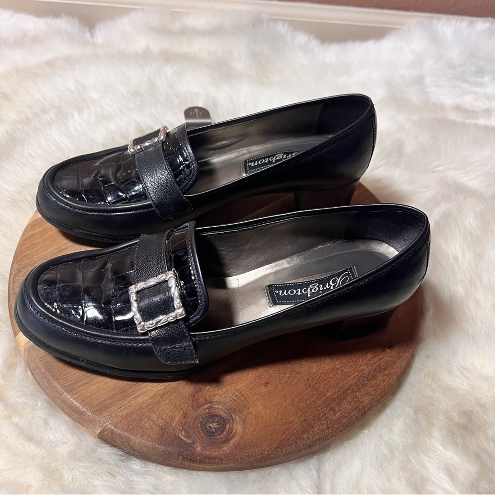 Brighton Women's Classic Black Leather Loafers with Block Heel Size 7.5 - Picture 7 of 12